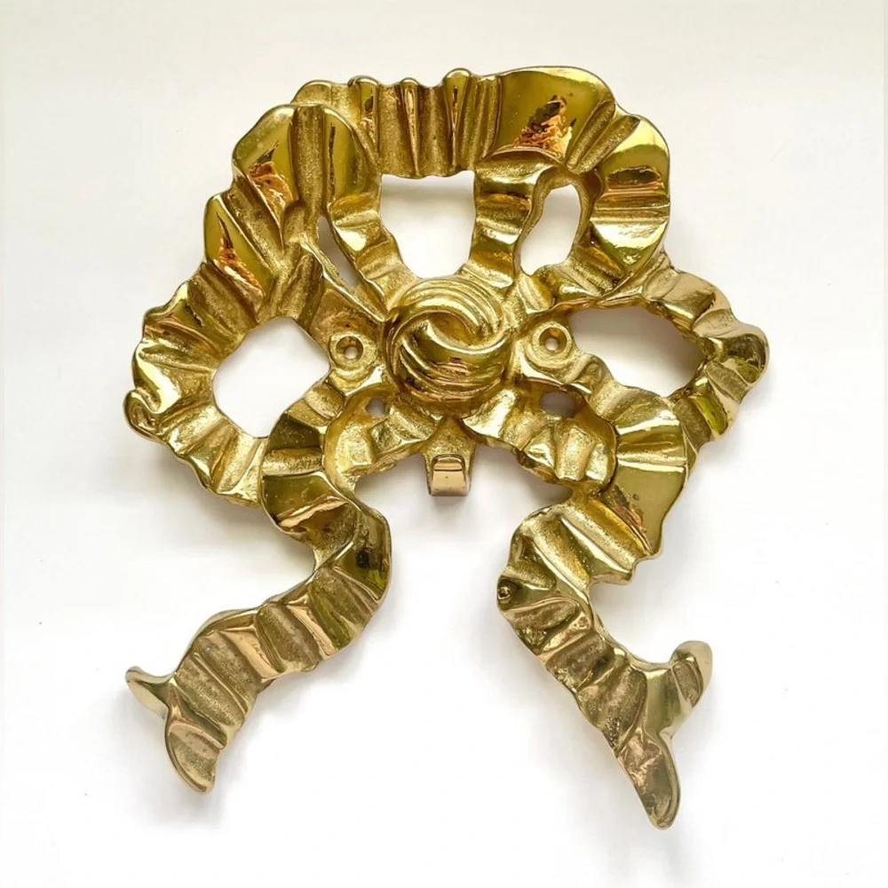 Vintage The Bombay Company Solid Brass Ribbon Bow Wall Hook Hanger